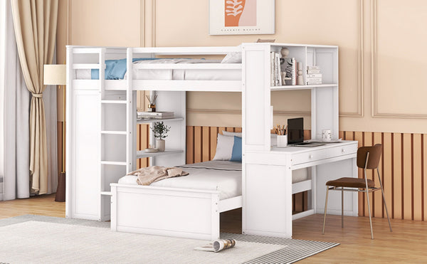 English Elm Full Twin Loft Bed with Desk Wardrobe and Shelving Kids Bedroom Espresso Wood LT000821AAK