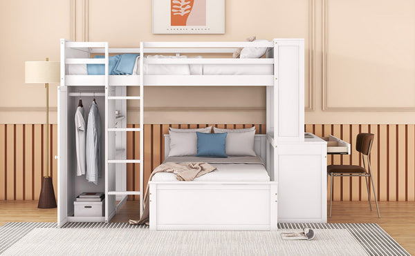 English Elm Full Twin Loft Bed with Desk Wardrobe and Shelving Kids Bedroom Espresso Wood LT000821AAK