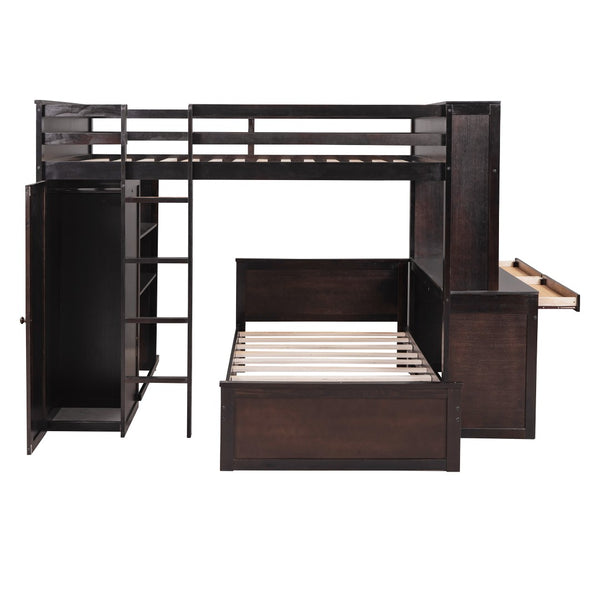 English Elm Full Twin Loft Bed with Desk Wardrobe and Shelving Kids Bedroom Espresso Wood LT000821AAP