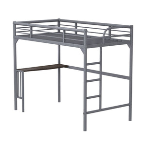 English Elm Twin Steel Loft Bed with Built-in Study Desk Ladder Guardrails Space-saving Silver Frame W1676105930