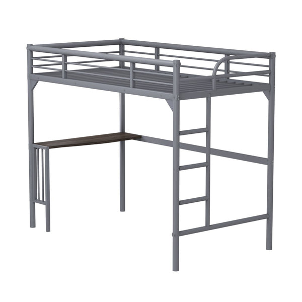 English Elm Twin Steel Loft Bed with Built-in Study Desk Ladder Guardrails Space-saving Silver Frame W1676105930