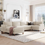 Beige 6-Piece Modular Sectional Sofa Set with Ottoman: Customizable & Durable