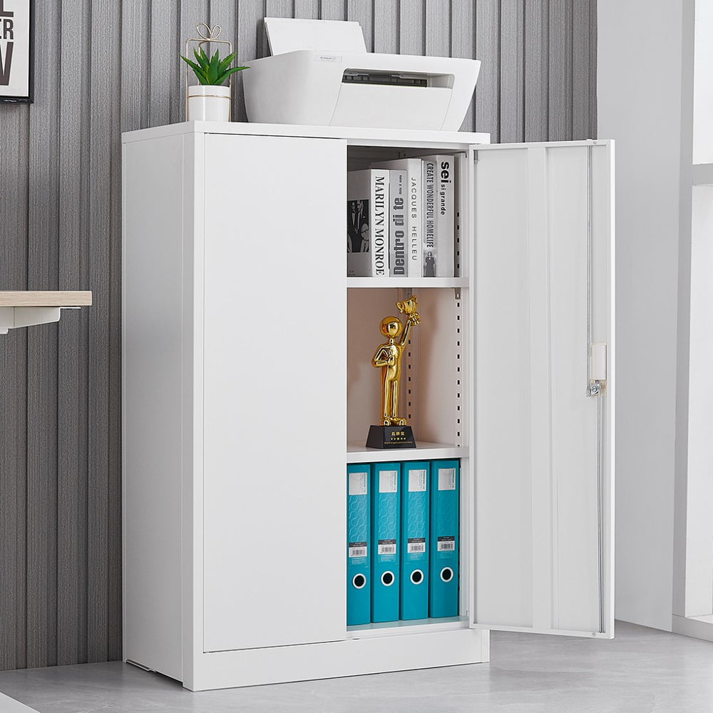 English Elm White Powder-coated Metal Locker Cabinet with Locking Doors and Adjustable Shelving W124757865