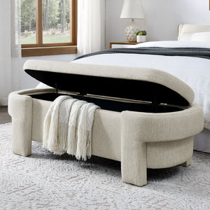 English Elm Chenille Upholstered Storage Bench Lift Top Hidden Compartment Entryway Bedroom Seat Beige W48790040