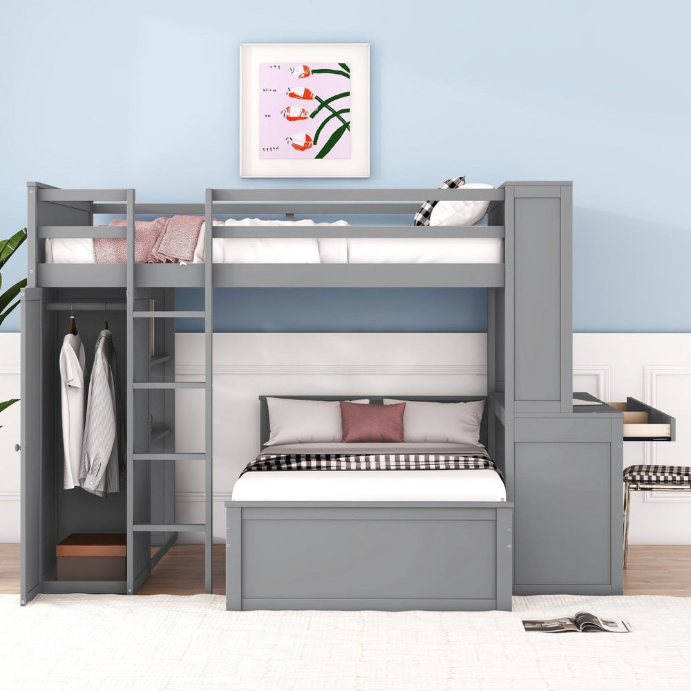 English Elm Full Twin Loft Bed with Desk Wardrobe and Shelving Kids Bedroom Espresso Wood LT000821AAE