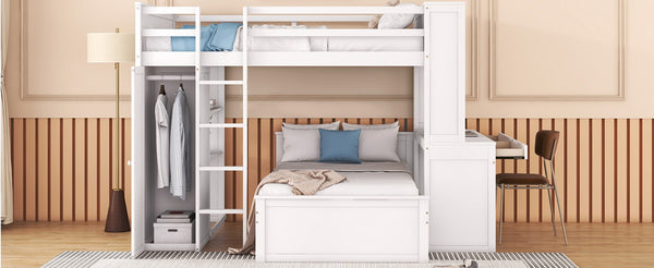 English Elm Full Twin Loft Bed with Desk Wardrobe and Shelving Kids Bedroom Espresso Wood LT000821AAK