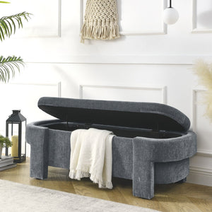 English Elm Chenille Upholstered Storage Bench Lift Top Hidden Compartment Entryway Bedroom Seat Grey W48790041