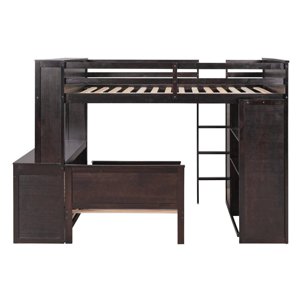 English Elm Full Twin Loft Bed with Desk Wardrobe and Shelving Kids Bedroom Espresso Wood LT000821AAP