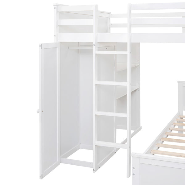 English Elm Full Twin Loft Bed with Desk Wardrobe and Shelving Kids Bedroom Espresso Wood LT000821AAK
