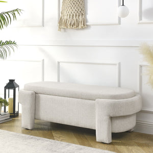 English Elm Chenille Upholstered Storage Bench Lift Top Hidden Compartment Entryway Bedroom Seat Beige W48790040