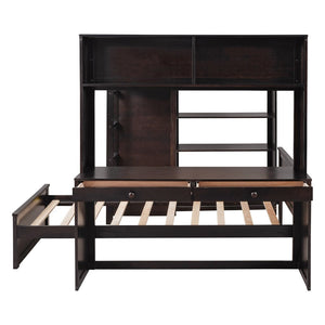 English Elm Full Twin Loft Bed with Desk Wardrobe and Shelving Kids Bedroom Espresso Wood LT000821AAP