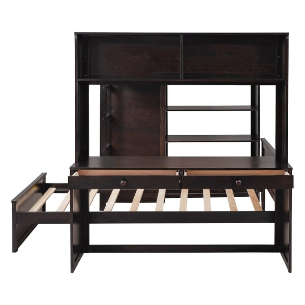 English Elm Full Twin Loft Bed with Desk Wardrobe and Shelving Kids Bedroom Espresso Wood LT000821AAP