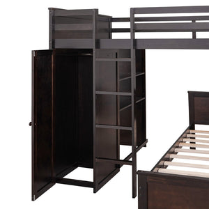 English Elm Full Twin Loft Bed with Desk Wardrobe and Shelving Kids Bedroom Espresso Wood LT000821AAP