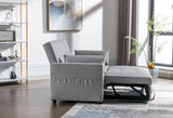 Hearth and Haven Light Grey Linen Fabric 3-in-1 Convertible Sleeper Loveseat with Side Pocket. W120381408