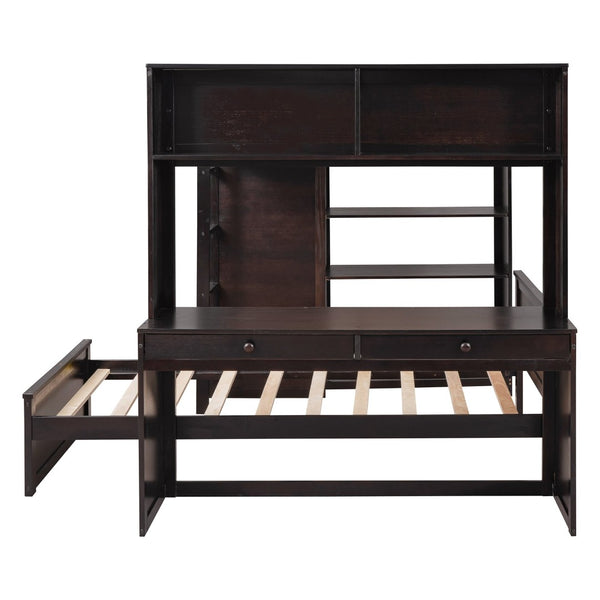 English Elm Full Twin Loft Bed with Desk Wardrobe and Shelving Kids Bedroom Espresso Wood LT000821AAP