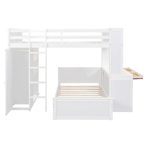 English Elm Full Twin Loft Bed with Desk Wardrobe and Shelving Kids Bedroom Espresso Wood LT000821AAK