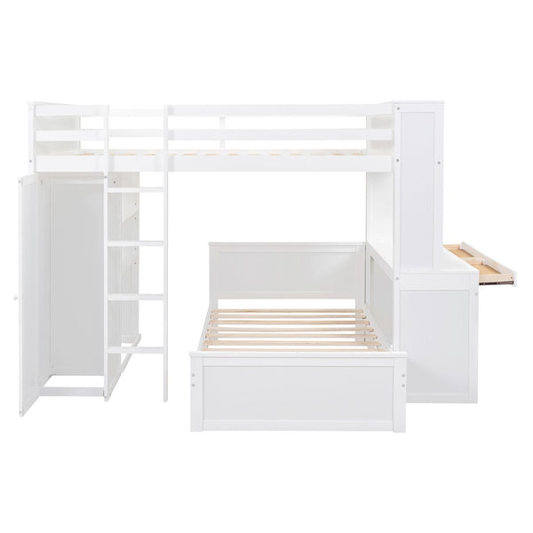 English Elm Full Twin Loft Bed with Desk Wardrobe and Shelving Kids Bedroom Espresso Wood LT000821AAK