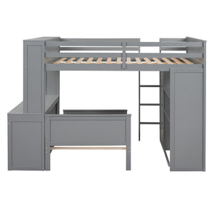 English Elm Full Twin Loft Bed with Desk Wardrobe and Shelving Kids Bedroom Espresso Wood LT000821AAE
