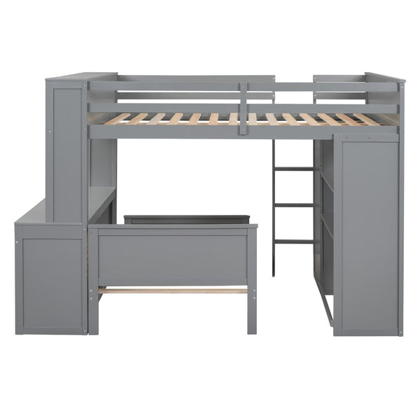 English Elm Full Twin Loft Bed with Desk Wardrobe and Shelving Kids Bedroom Espresso Wood LT000821AAE