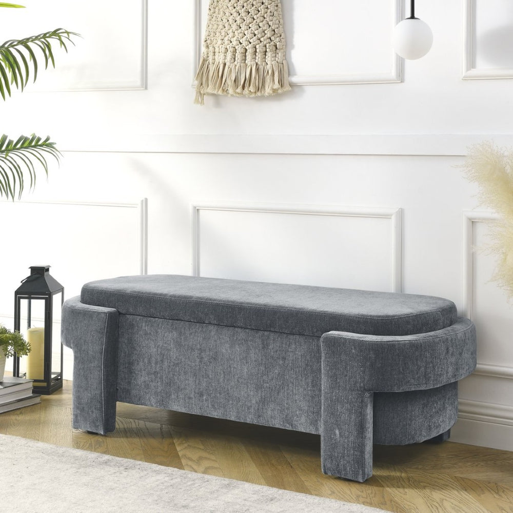 English Elm Chenille Upholstered Storage Bench Lift Top Hidden Compartment Entryway Bedroom Seat Grey W48790041