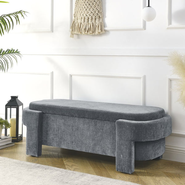 English Elm Chenille Upholstered Storage Bench Lift Top Hidden Compartment Entryway Bedroom Seat Grey W48790041