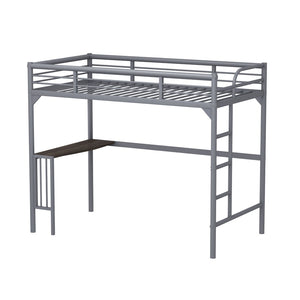 English Elm Twin Steel Loft Bed with Built-in Study Desk Ladder Guardrails Space-saving Silver Frame W1676105930