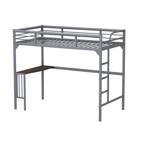 English Elm Twin Steel Loft Bed with Built-in Study Desk Ladder Guardrails Space-saving Silver Frame W1676105930