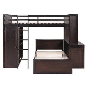 English Elm Full Twin Loft Bed with Desk Wardrobe and Shelving Kids Bedroom Espresso Wood LT000821AAP