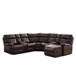 English Elm SECTIONAL 100"x100" Brown 5-Piece Right-Hand Manual Reclining Corner Sofa PU Upholstery, 5-Seater Comfort W223S00524