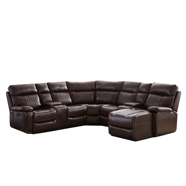 English Elm SECTIONAL 100"x100" Brown 5-Piece Right-Hand Manual Reclining Corner Sofa PU Upholstery, 5-Seater Comfort W223S00524