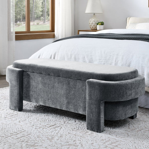 English Elm Chenille Upholstered Storage Bench Lift Top Hidden Compartment Entryway Bedroom Seat Grey W48790041