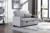 Hearth and Haven Light Grey Linen Fabric 3-in-1 Convertible Sleeper Loveseat with Side Pocket. W120381408