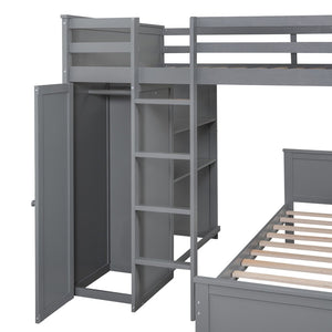 English Elm Full Twin Loft Bed with Desk Wardrobe and Shelving Kids Bedroom Espresso Wood LT000821AAE