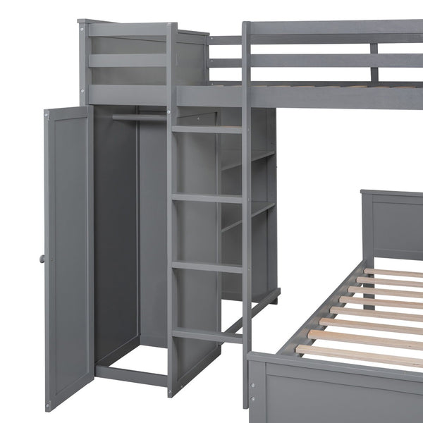 English Elm Full Twin Loft Bed with Desk Wardrobe and Shelving Kids Bedroom Espresso Wood LT000821AAE