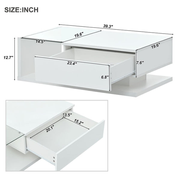 English Elm Modern Two-tier Glass Top Coffee Table with Uv Gloss Finish for Living Room White WF303936AAK