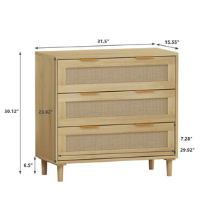 English Elm 3-Drawers Rattan Storage Cabinet Set Of 2 - Stylish Oak Cabinets For Bedroom, Living Room & More! W757S00025