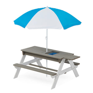 English Elm 3-in-1 Kids Cedar Outdoor Picnic Sand Water Table with Shading Umbrella W1390104709