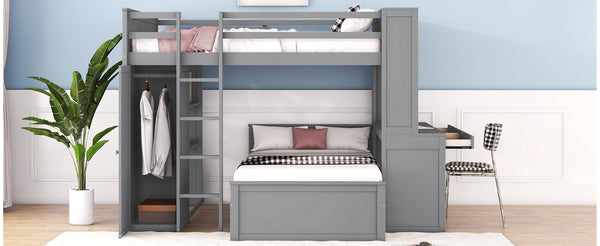 English Elm Full Twin Loft Bed with Desk Wardrobe and Shelving Kids Bedroom Espresso Wood LT000821AAE