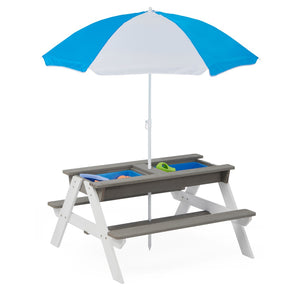 English Elm 3-in-1 Kids Cedar Outdoor Picnic Sand Water Table with Shading Umbrella W1390104709