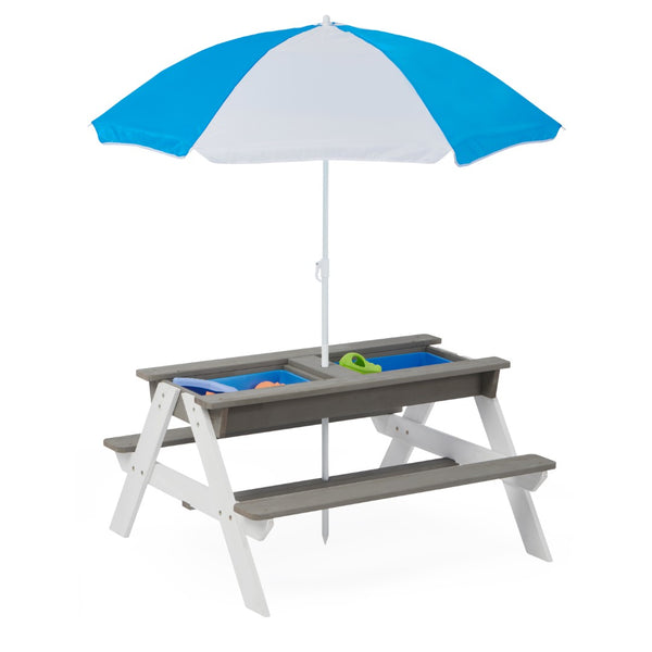 English Elm 3-in-1 Kids Cedar Outdoor Picnic Sand Water Table with Shading Umbrella W1390104709