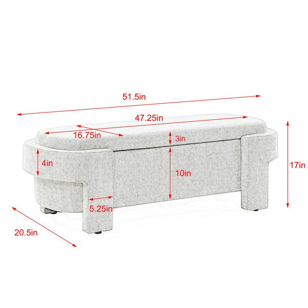 English Elm Linen Upholstered Storage Bench with Turned Legs Cream Fabric Entryway Bedroom Seat W48790039