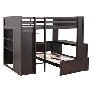 English Elm Full Twin Loft Bed with Desk Wardrobe and Shelving Kids Bedroom Espresso Wood LT000821AAP