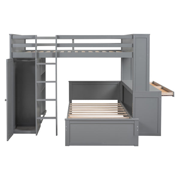 English Elm Full Twin Loft Bed with Desk Wardrobe and Shelving Kids Bedroom Espresso Wood LT000821AAE