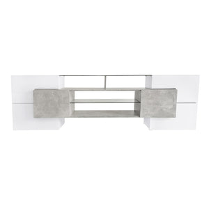 English Elm On-trend Gloss Grey Entertainment Center Led Glass Shelves Modern Living Room Storage SD000016AAE
