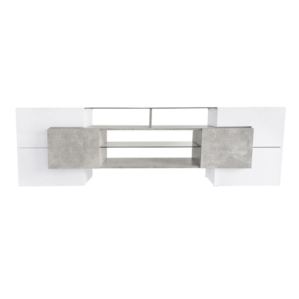English Elm On-trend Gloss Grey Entertainment Center Led Glass Shelves Modern Living Room Storage SD000016AAE