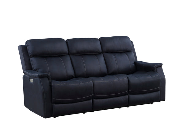 English Elm Steve Silver - Tailored Dual-Power Reclining Sofa Dark Blue Nubuck-Look Fabric, USB Controls, Hand-Stitching Comfort B081109566