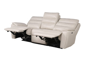 English Elm Steve Silver - Modern Dual-Power Reclining Sofa Ivory with Top-Grain Leather, USB Ports, Channel Back, Power Headrests B081109568
