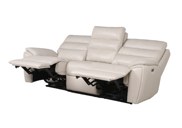 English Elm Steve Silver - Modern Dual-Power Reclining Sofa Ivory with Top-Grain Leather, USB Ports, Channel Back, Power Headrests B081109568