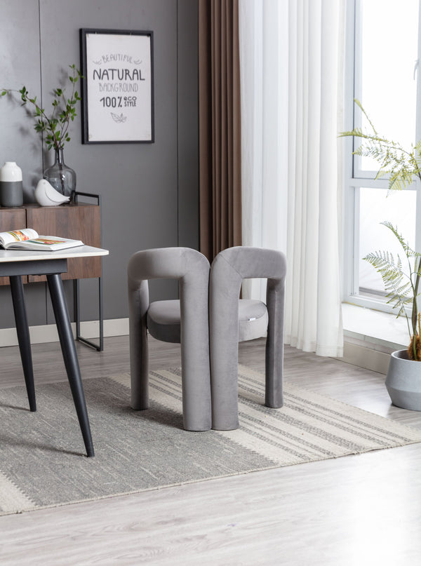 English Elm Contemporary Velvet Upholstered Dining Chair with Steel Frame, Rounded Back Comfort for Home Gray W395103726