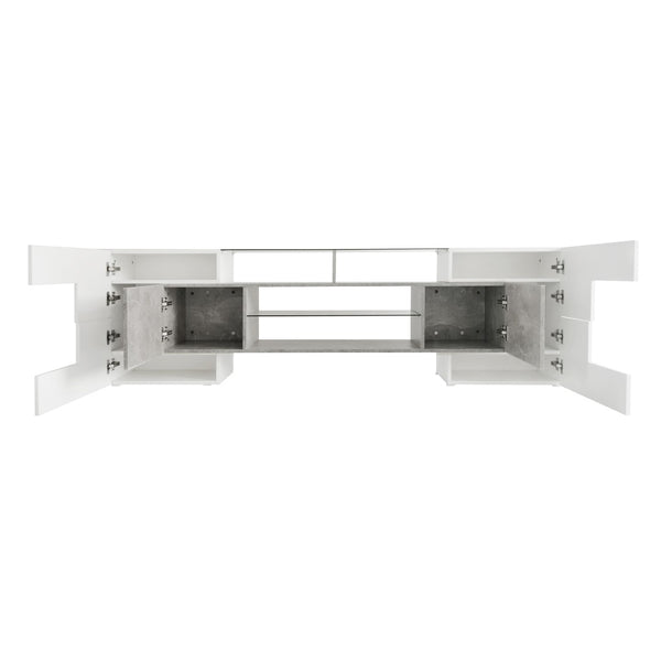 English Elm On-trend Gloss Grey Entertainment Center Led Glass Shelves Modern Living Room Storage SD000016AAE
